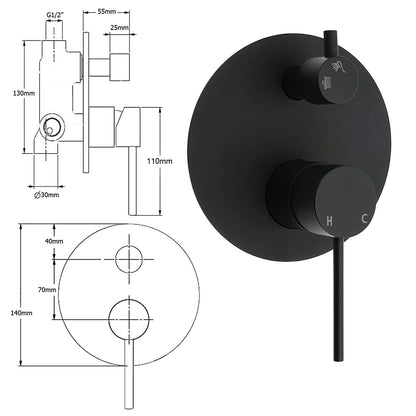 Stainless Steel Black Round Shower Mixer Diverter Lead Free Healthy For Bath Set - Image 2