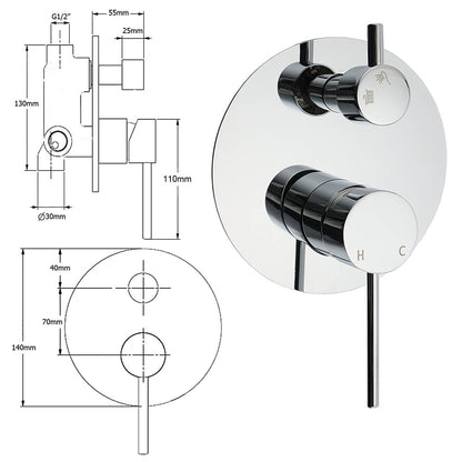 OZ Chrome Round Stainless Steel Shower Mixer 2 Way Switch Diverter For Bath Set - Image 2