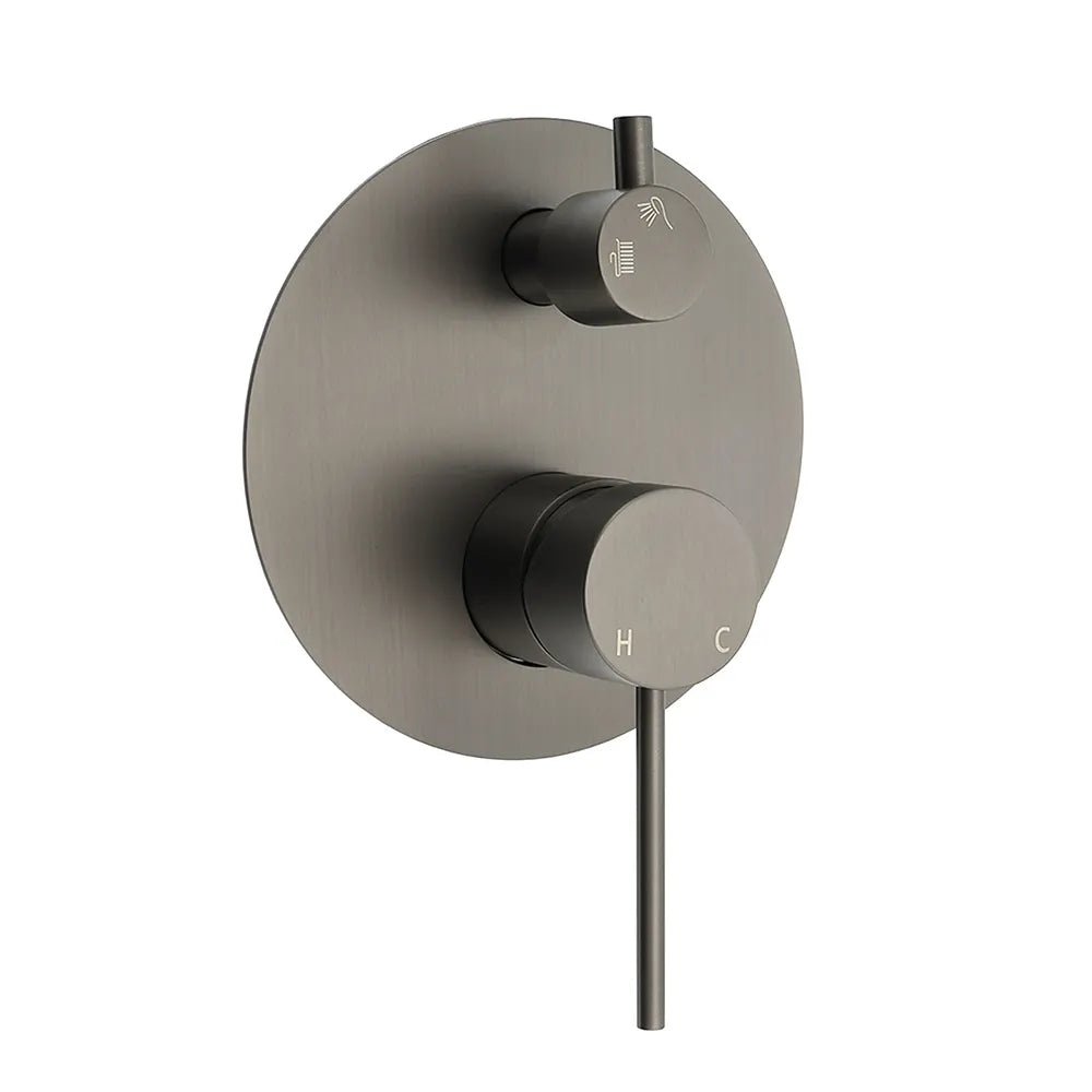 Gun Metal Gray Round Shower Mixer 2 Way Diverter For Bath Twin Shower Watermark