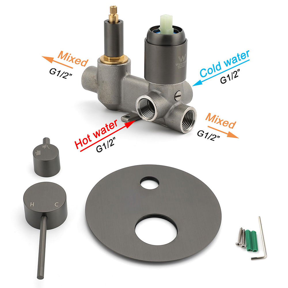 Gun Metal Gray Round Shower Mixer 2 Way Diverter For Bath Twin Shower Watermark - Image 4