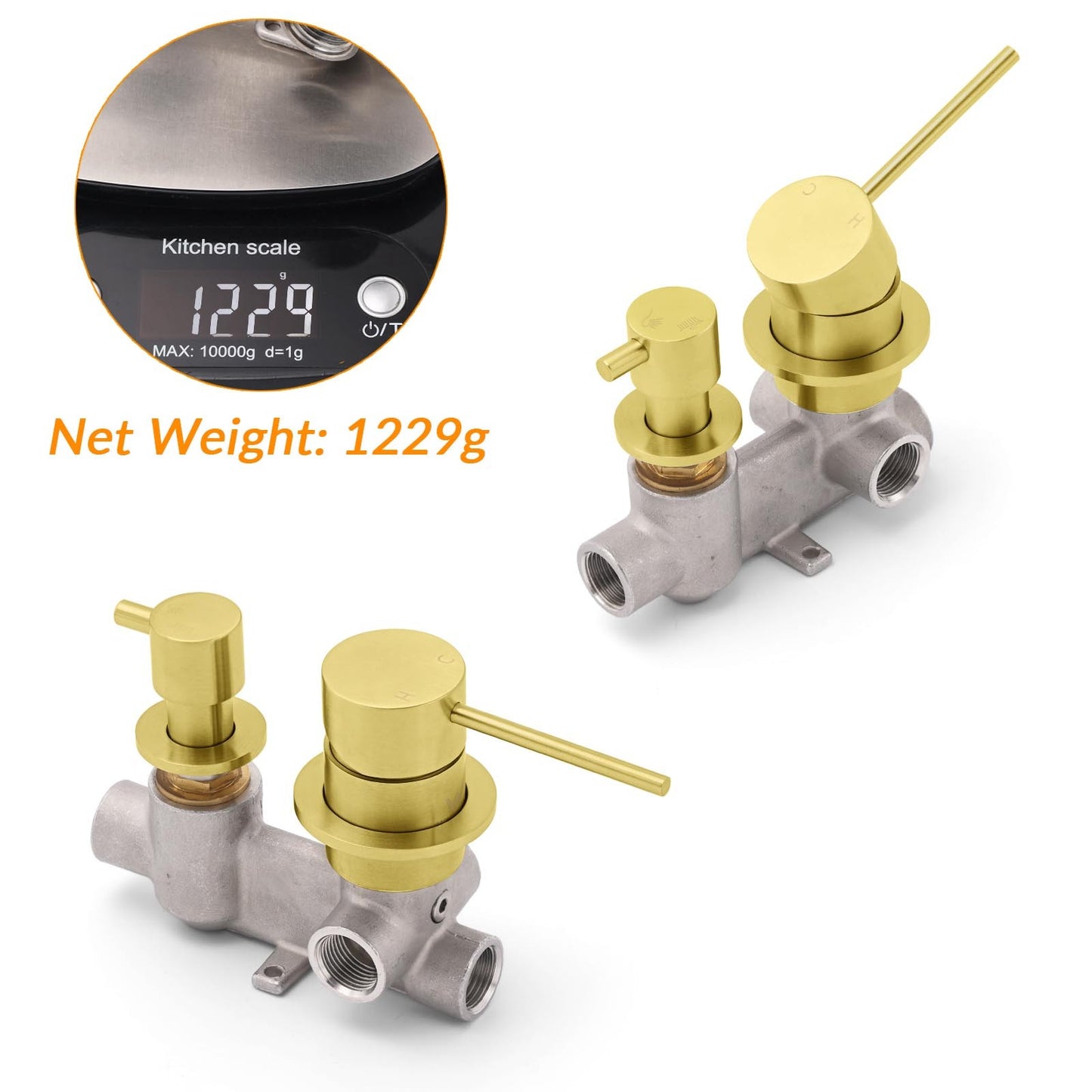 Concealed Round Brushed Gold Wall Shower Mixer 2 Way Diverter Valve For Bathroom - Image 3