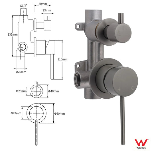 Small Face Gun Metal Gray Round Shower Mixer 2 Way Switch Diverter For Combo Set - Image 2