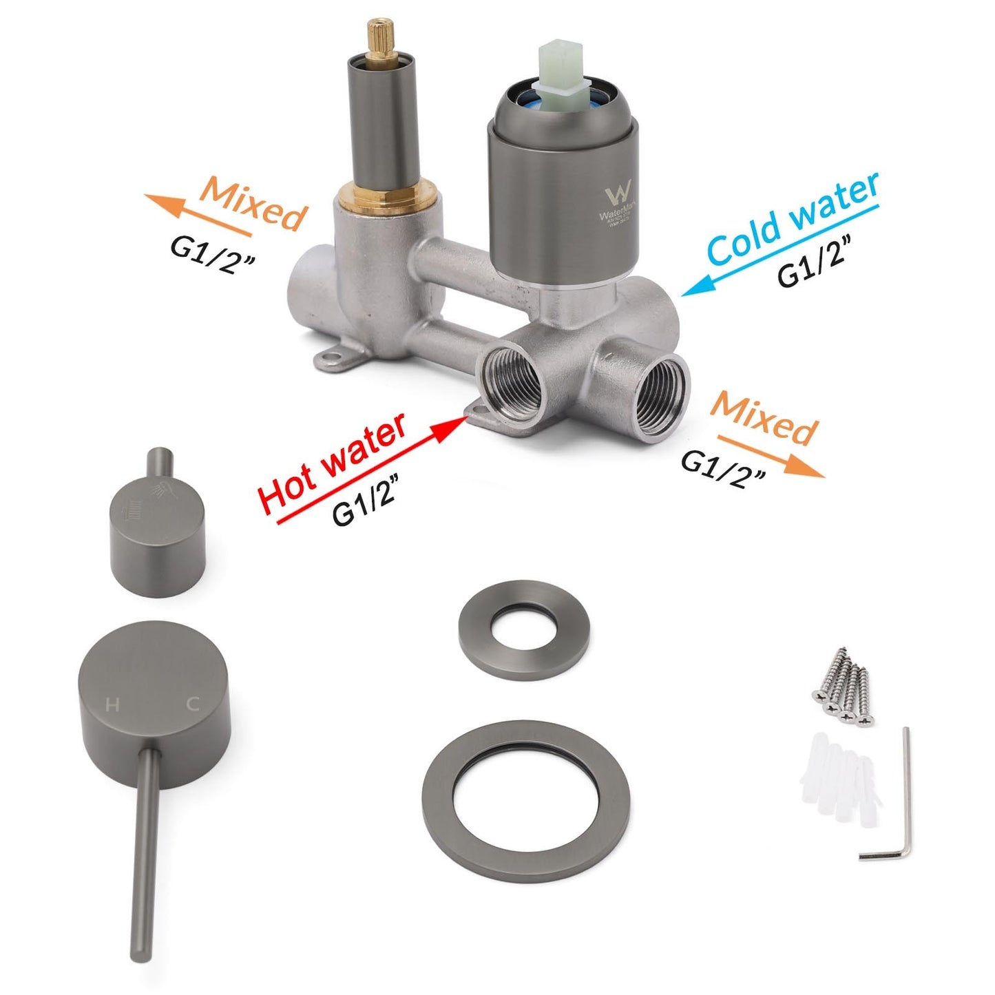 Small Face Gun Metal Gray Round Shower Mixer 2 Way Switch Diverter For Combo Set - Image 4