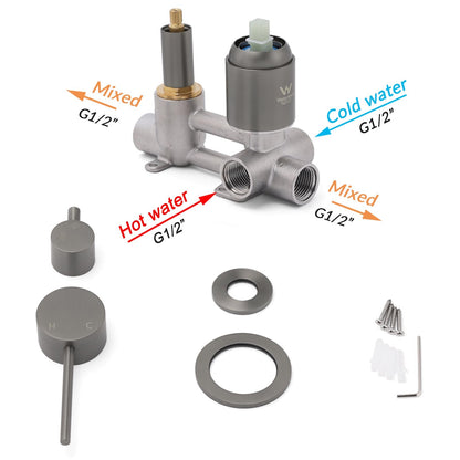 Small Face Gun Metal Gray Round Shower Mixer 2 Way Switch Diverter For Combo Set - Image 4