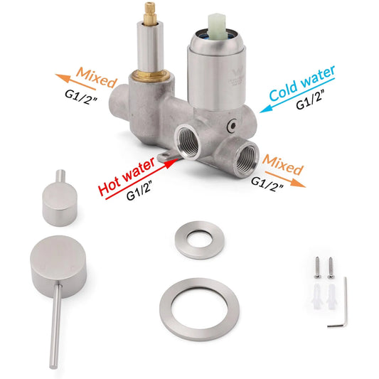 Brushed Nickel Round Bathroom Small Face Shower Mixer 2 Way Diverter Switch Set - Image 4