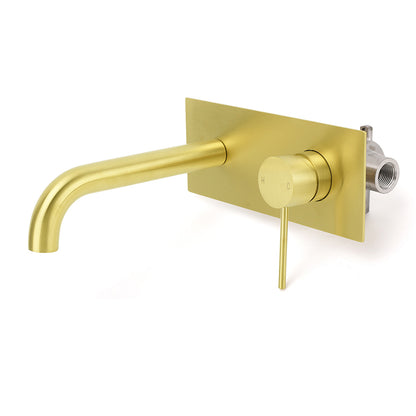 Brushed Gold Round Wall Mounted Basin Mixer Vanity Sink Tap Faucet Curve Spout - Image 2