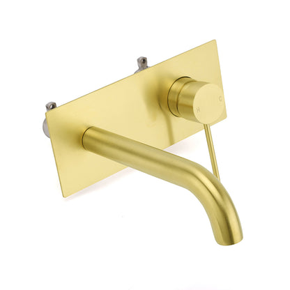 Brushed Gold Round Wall Mounted Basin Mixer Vanity Sink Tap Faucet Curve Spout - Image 3
