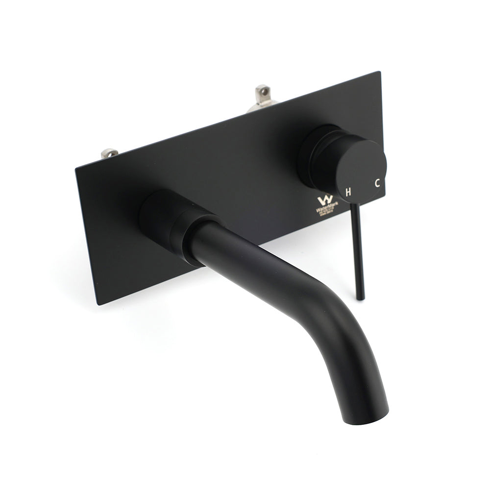 Matt Black Round Basin Mixer Bathtub Wall Mounted Faucet Tap Laundry Spout Set - Image 2