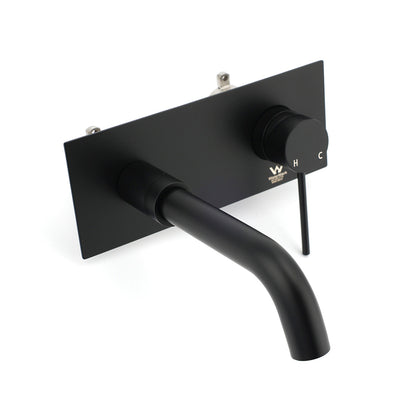 Matt Black Round Basin Mixer Bathtub Wall Mounted Faucet Tap Laundry Spout Set - Image 2