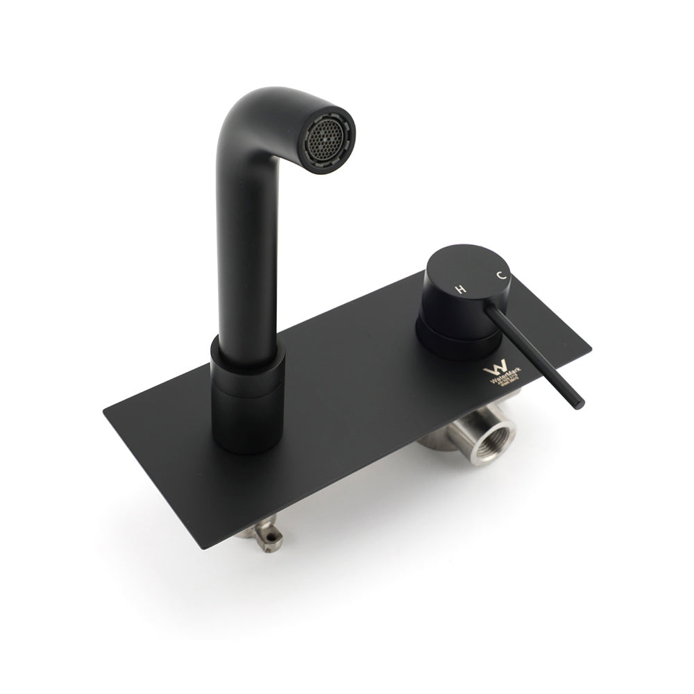 Matt Black Round Basin Mixer Bathtub Wall Mounted Faucet Tap Laundry Spout Set - Image 3