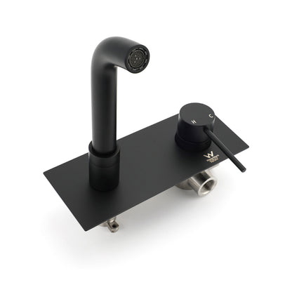 Matt Black Round Basin Mixer Bathtub Wall Mounted Faucet Tap Laundry Spout Set - Image 3