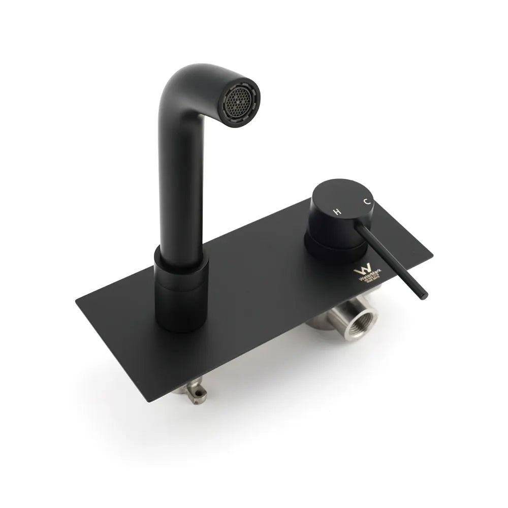 Matt Black Round Basin Mixer Bathtub Wall Mounted Faucet Tap Laundry Spout Set - Image 4