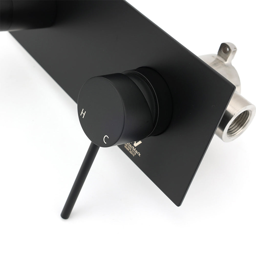 Matt Black Round Basin Mixer Bathtub Wall Mounted Faucet Tap Laundry Spout Set - Image 5
