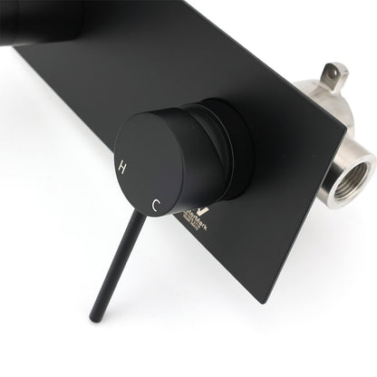 Matt Black Round Basin Mixer Bathtub Wall Mounted Faucet Tap Laundry Spout Set - Image 5