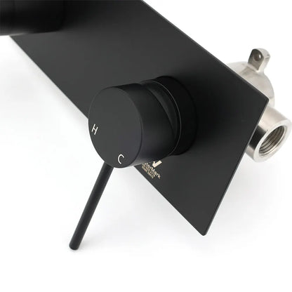 Matt Black Round Basin Mixer Bathtub Wall Mounted Faucet Tap Laundry Spout Set - Image 6
