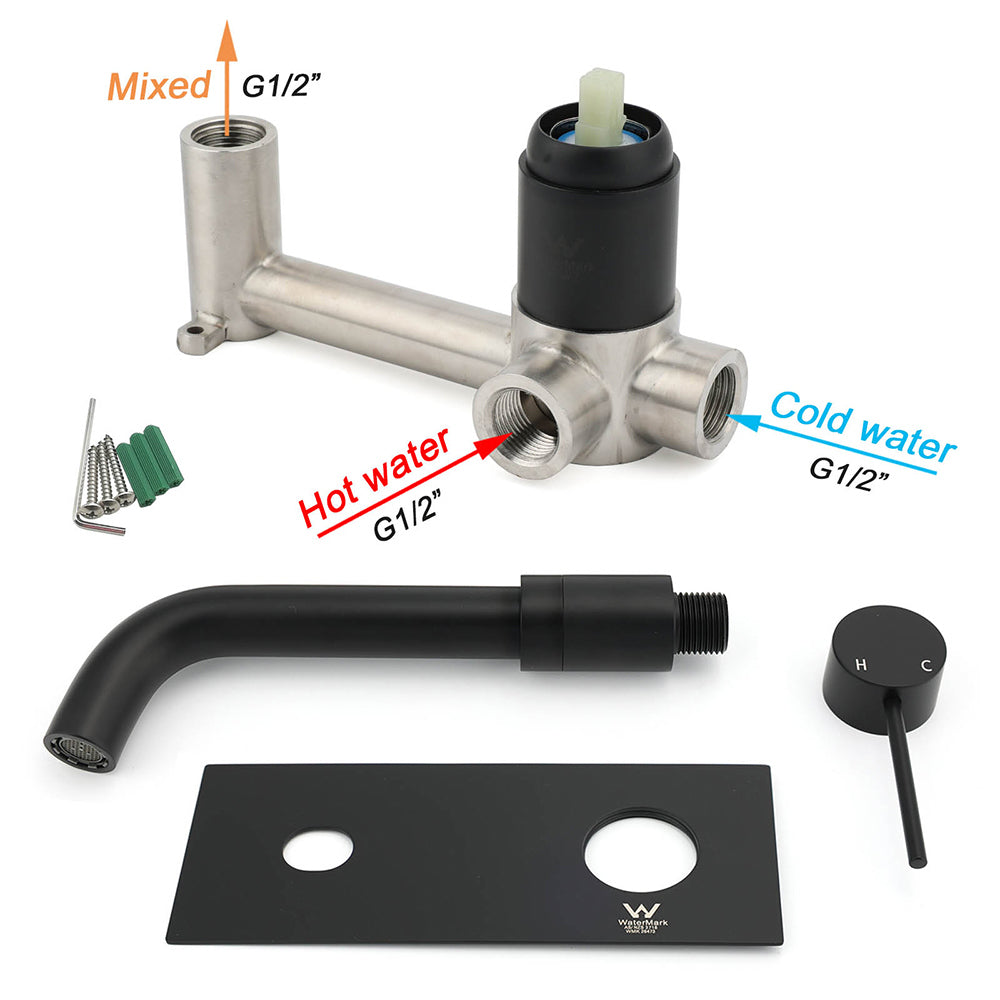 Matt Black Round Basin Mixer Bathtub Wall Mounted Faucet Tap Laundry Spout Set - Image 6