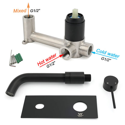 Matt Black Round Basin Mixer Bathtub Wall Mounted Faucet Tap Laundry Spout Set - Image 6