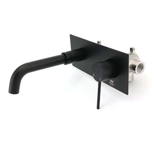 Matt Black Round Basin Mixer Bathtub Wall Mounted Faucet Tap Laundry Spout Set - Image 2