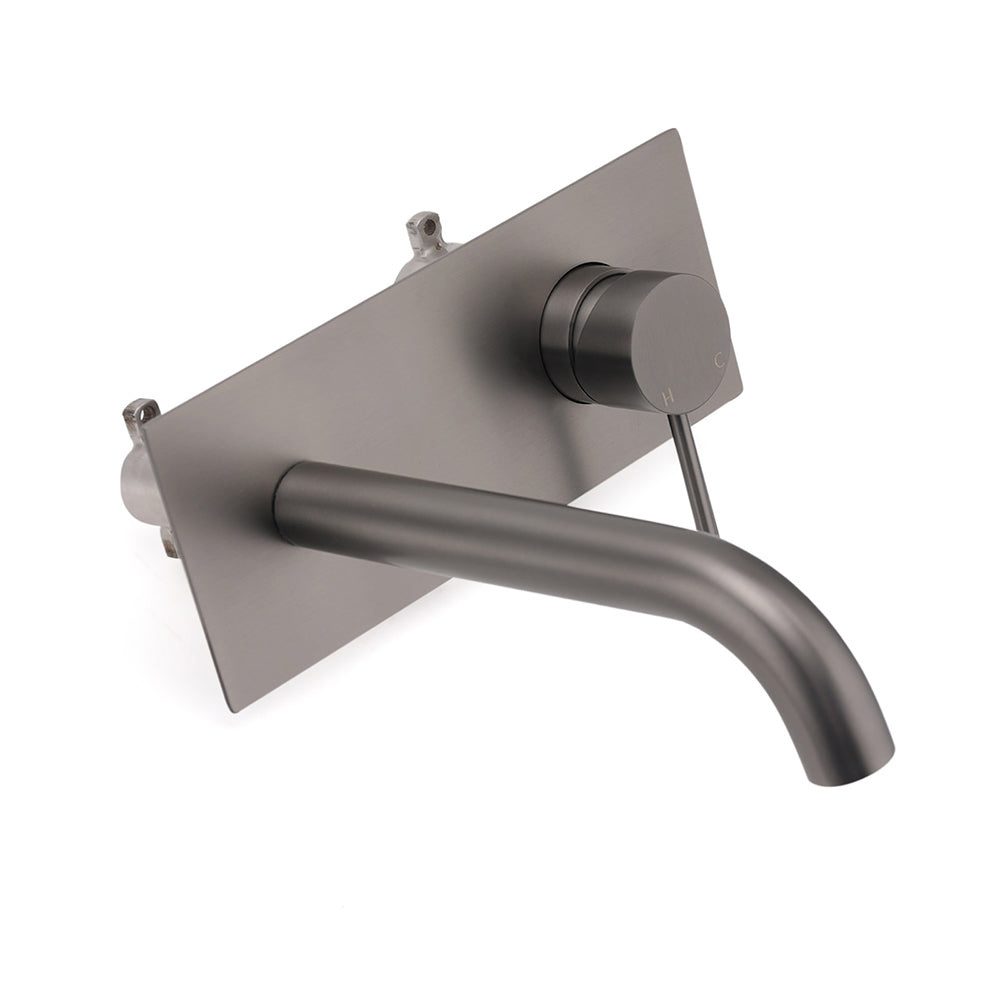 WELS Gun Metal Round Wall Basin Mixer Vanity Sink Tap Hot Cold Faucet Spout - Image 2