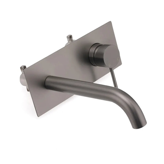 WELS Gun Metal Round Wall Basin Mixer Vanity Sink Tap Hot Cold Faucet Spout - Image 3