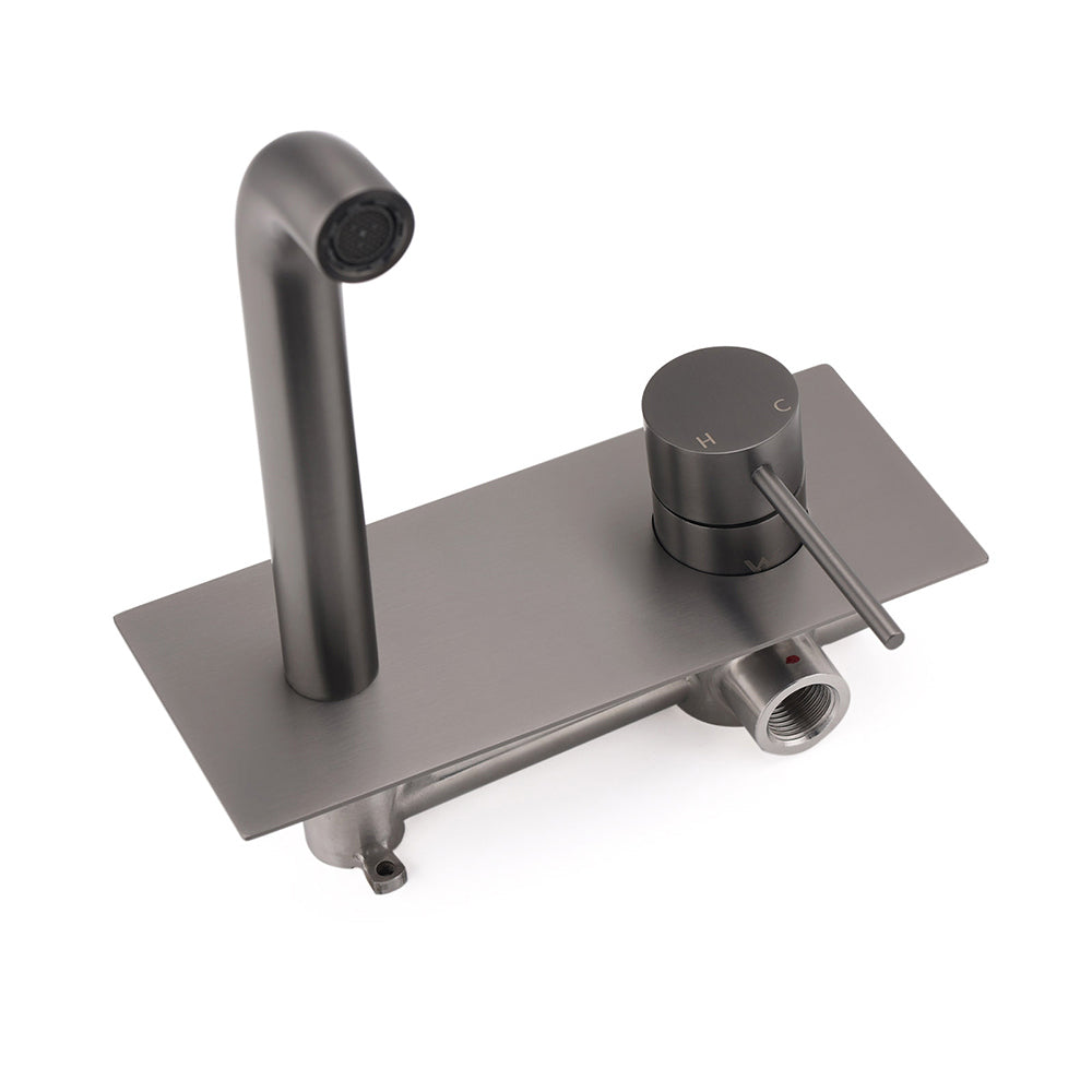 WELS Gun Metal Round Wall Basin Mixer Vanity Sink Tap Hot Cold Faucet Spout - Image 3