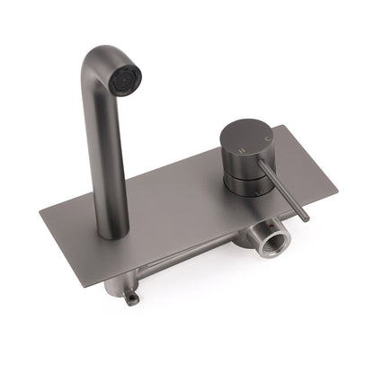 WELS Gun Metal Round Wall Basin Mixer Vanity Sink Tap Hot Cold Faucet Spout - Image 3