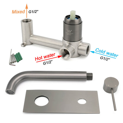 WELS Gun Metal Round Wall Basin Mixer Vanity Sink Tap Hot Cold Faucet Spout - Image 5