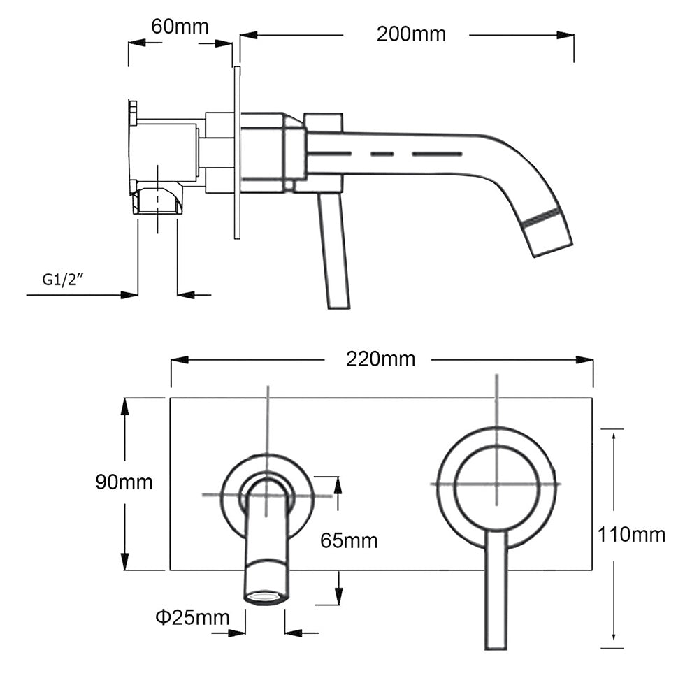 WELS Gun Metal Round Wall Basin Mixer Vanity Sink Tap Hot Cold Faucet Spout - Image 6