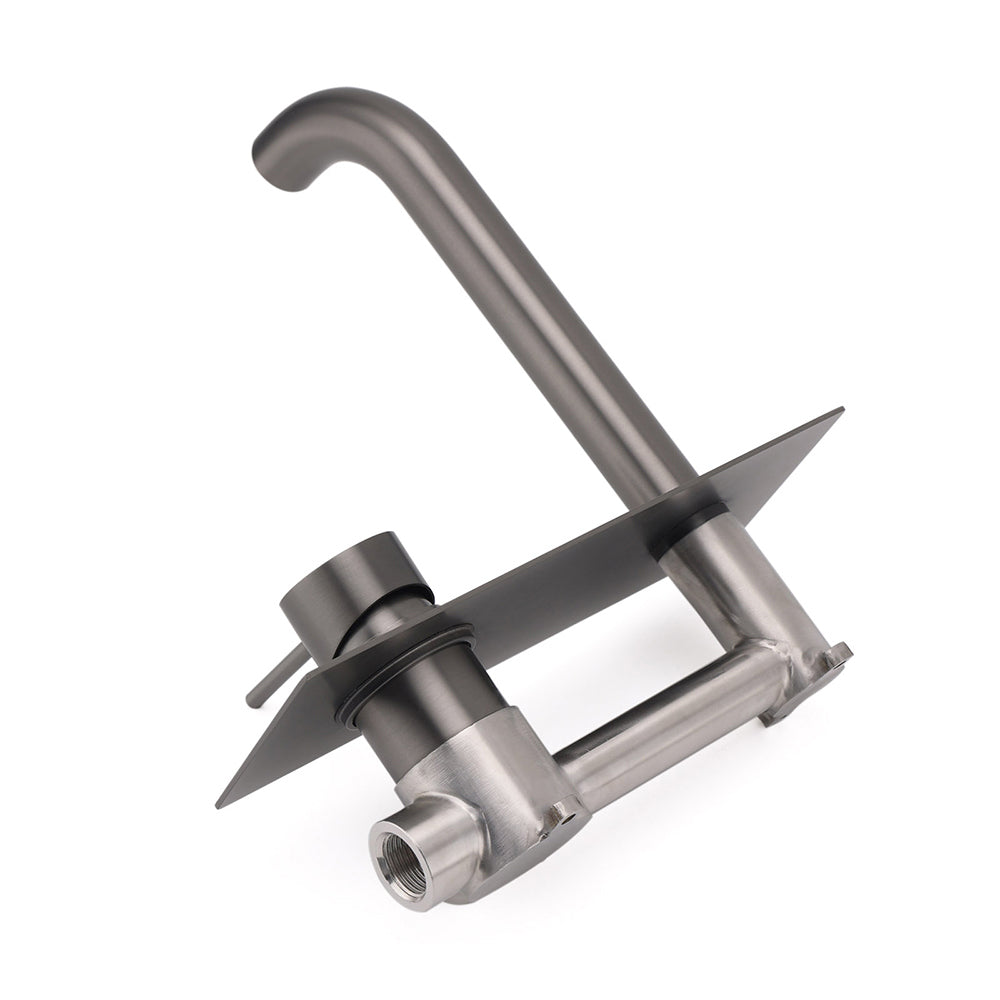WELS Gun Metal Round Wall Basin Mixer Vanity Sink Tap Hot Cold Faucet Spout - Image 8