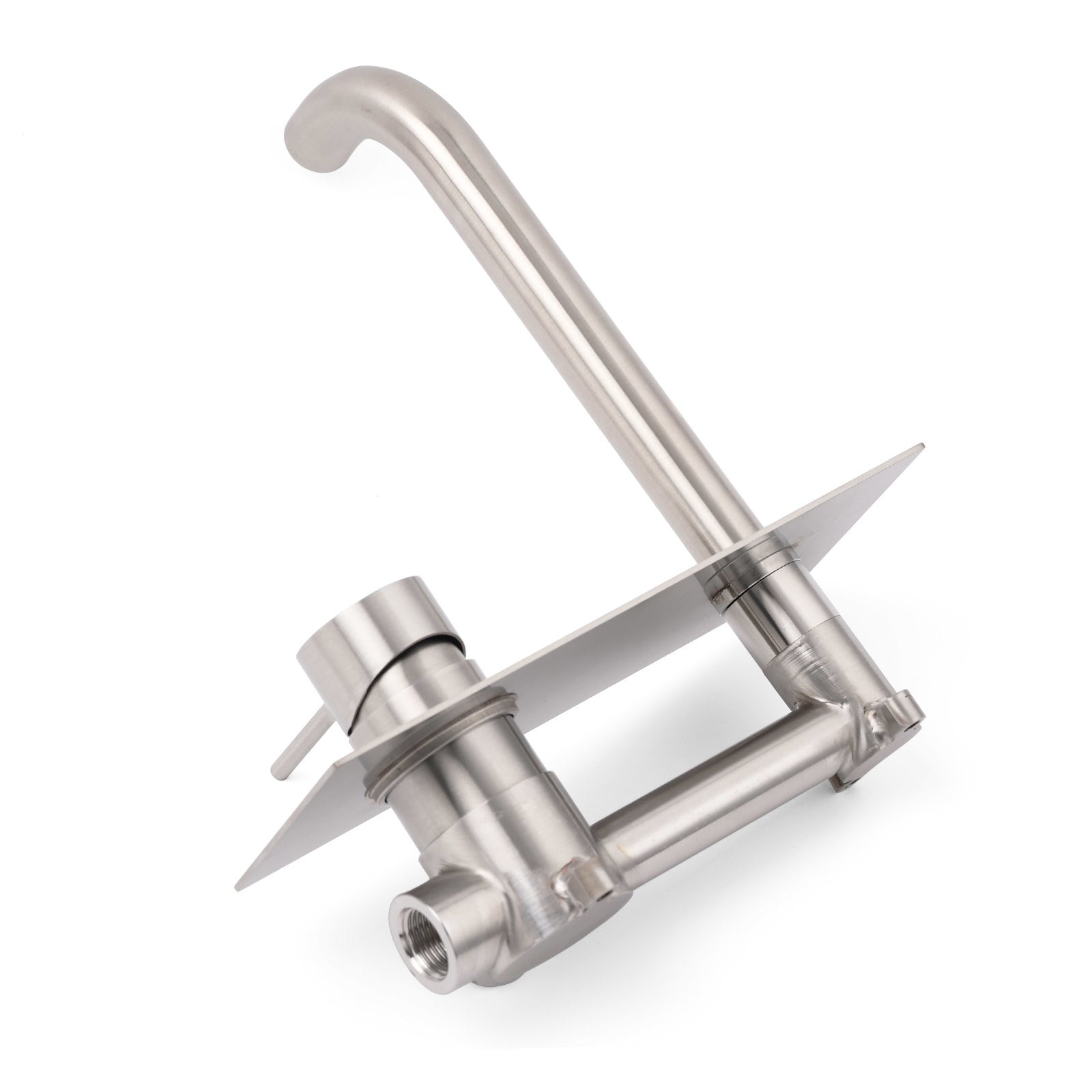 WELS Round Wall Mounted Basin Vanity Mixer Bath Tub Faucet Spout Brushed Nickel - Image 3