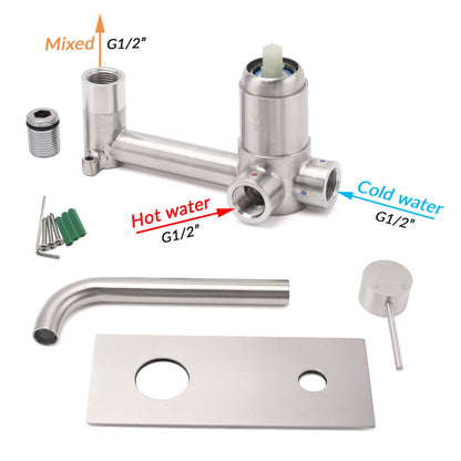 WELS Round Wall Mounted Basin Vanity Mixer Bath Tub Faucet Spout Brushed Nickel - Image 6