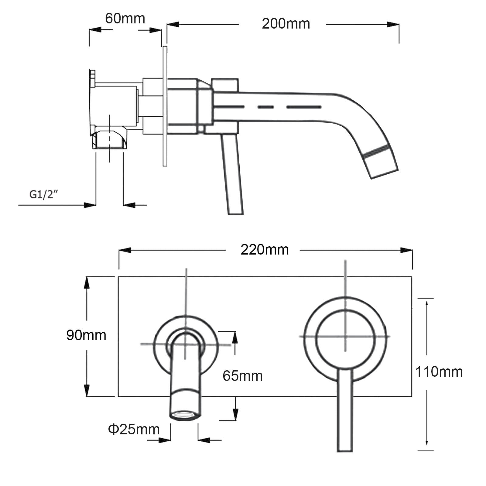 WELS Round Wall Mounted Basin Vanity Mixer Bath Tub Faucet Spout Brushed Nickel - Image 7