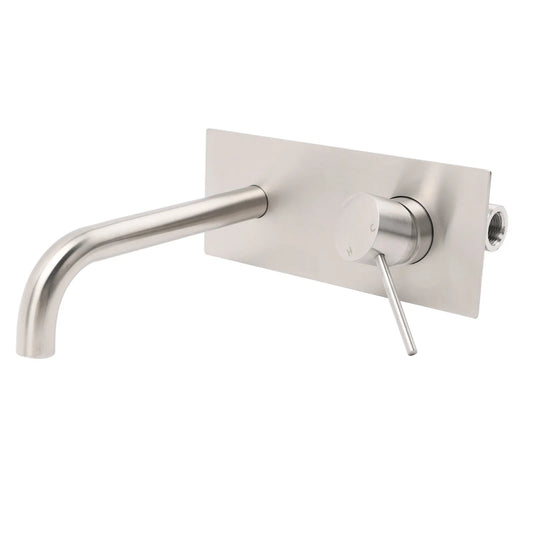 WELS Round Wall Mounted Basin Vanity Mixer Bath Tub Faucet Spout Brushed Nickel - Image 2