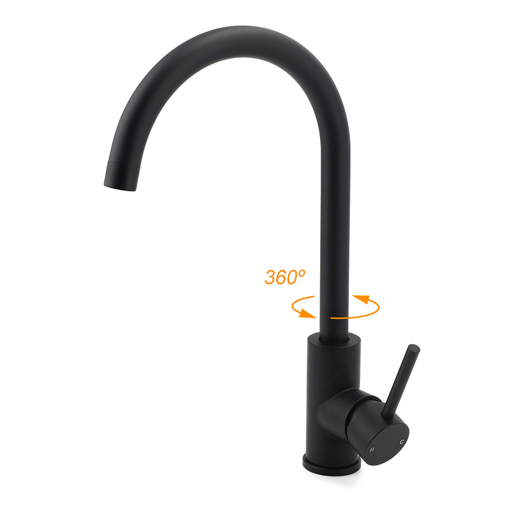 WELS Black Kitchen Sink Mixer Laundry Faucet Tapware 360° Swivel Gooseneck Spout - Image 2