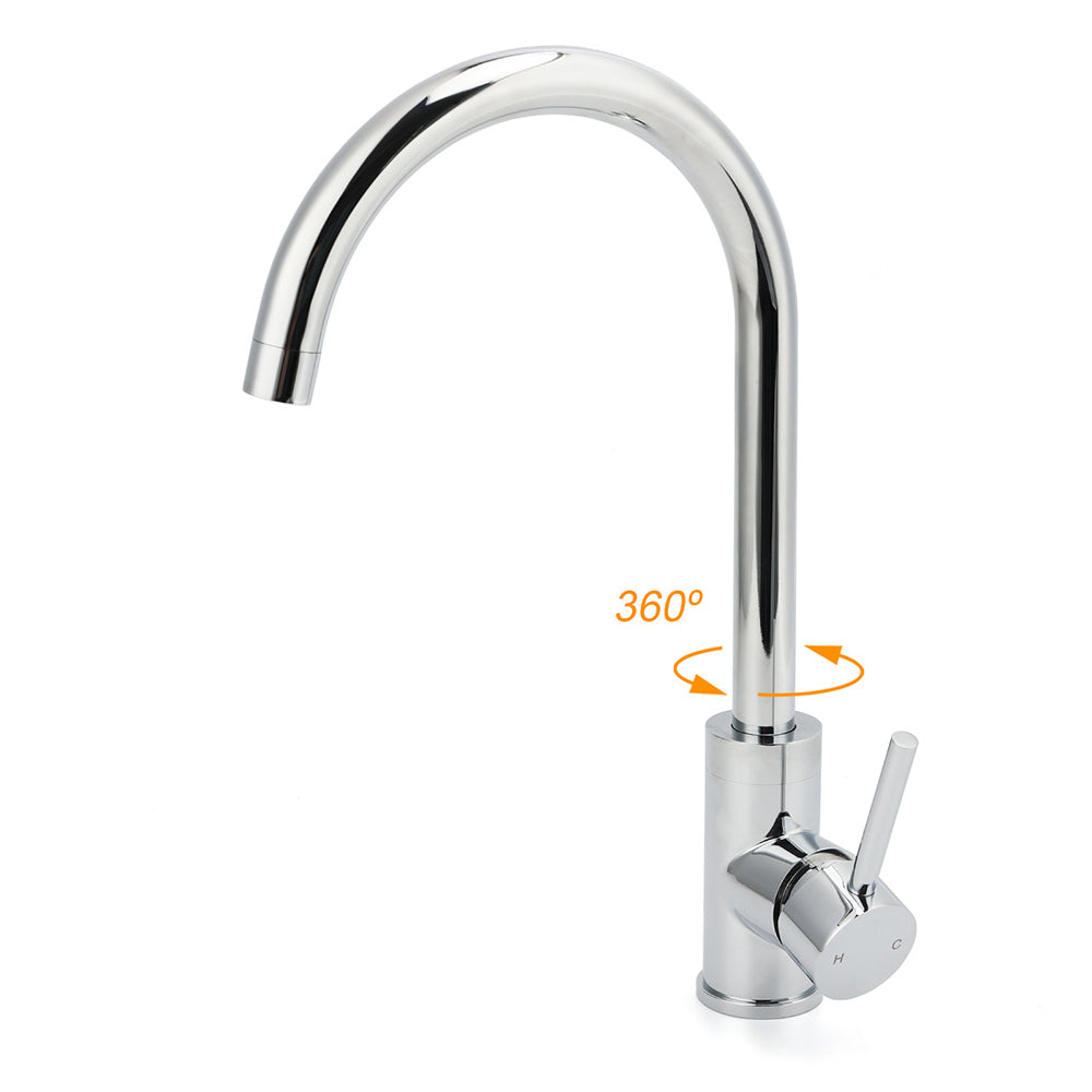 WELS Chrome Kitchen Laundry Swivel Sink Mixer Faucet Tap Spout Stainless Steel - Image 2