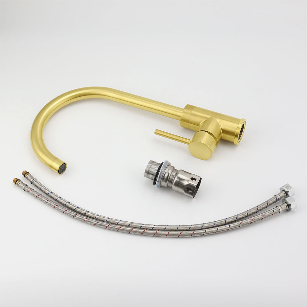 Brushed Gold Round Kitchen Mixer Sink Tap 360° Swivel Laundry Basin Faucet Spout - Image 5