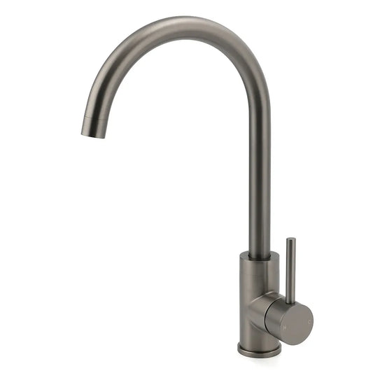 Gun Metal Round Kitchen Mixer Sink Tap 360° Swivel Laundry Basin Faucet Spout Set