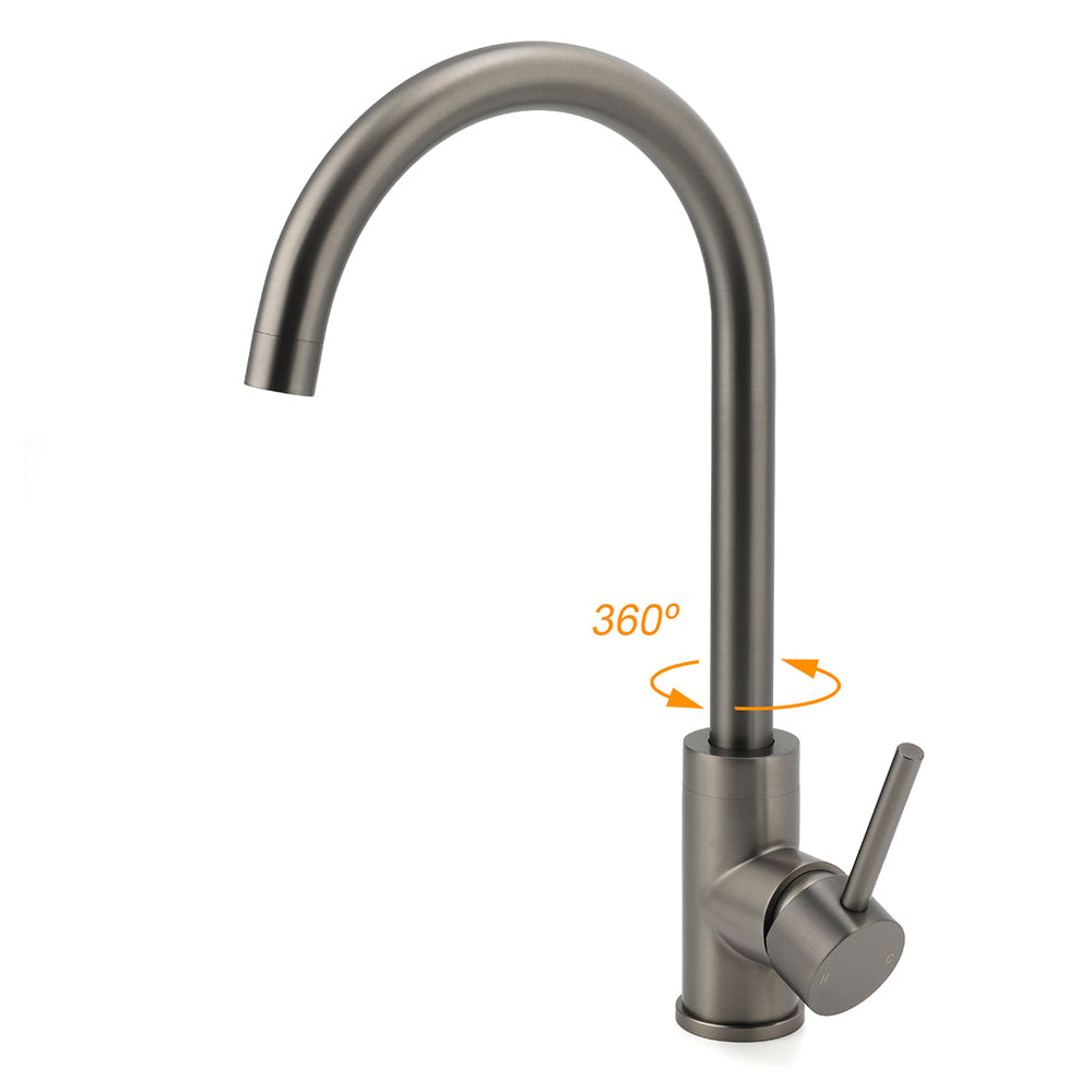 Gun Metal Round Kitchen Mixer Sink Tap 360° Swivel Laundry Basin Faucet Spout Set - Image 2