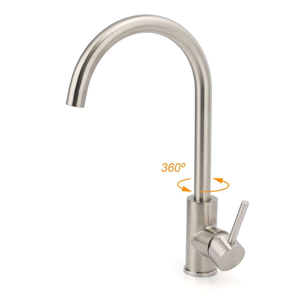 WELS Kitchen Laundry Swivel Sink Mixer Faucet Tap Spout Stainless Steel Brushed - Image 2