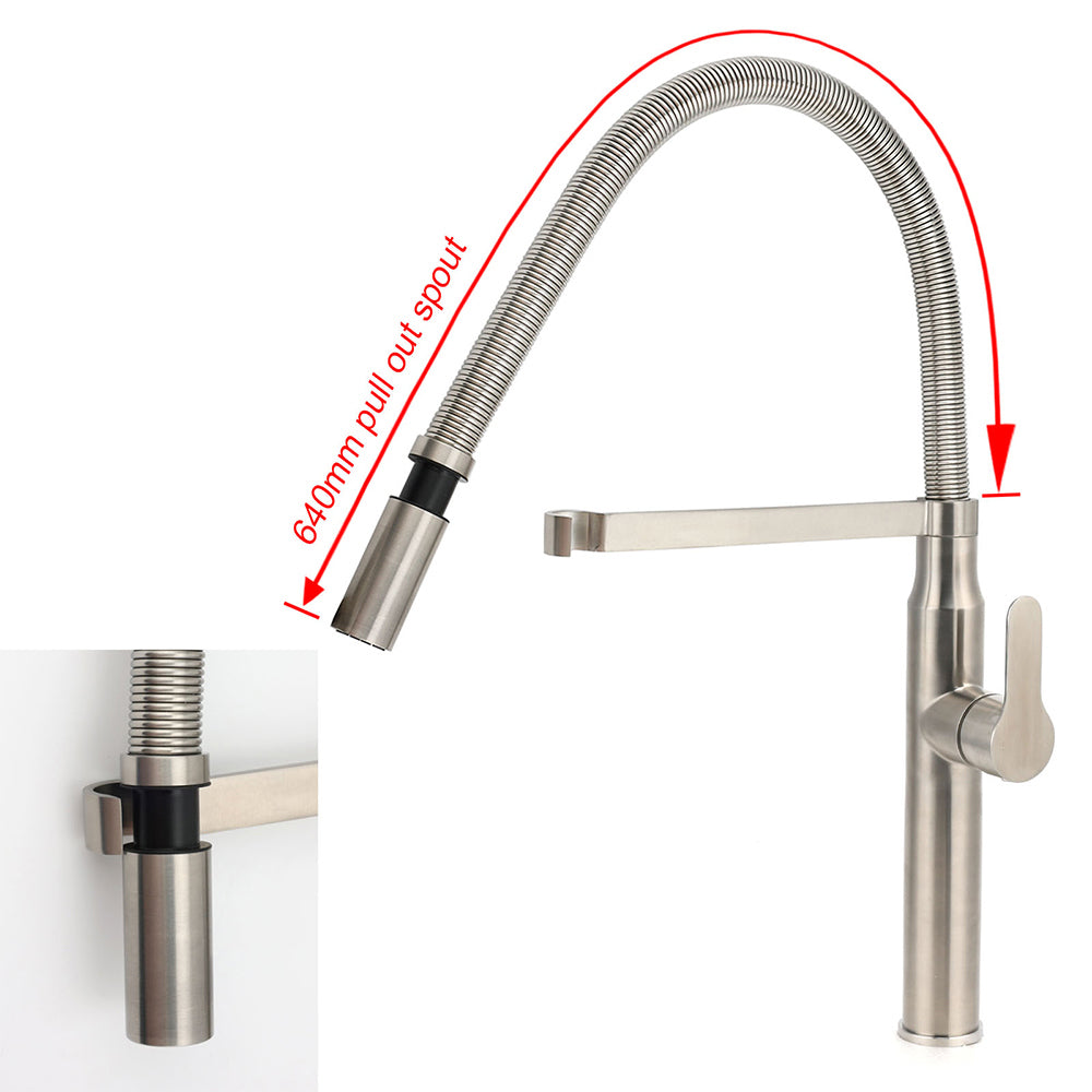 Brushed Nickel Kitchen Sink Basin Mixer 360 Swivel Faucet Tap Pull Out Spout SUS - Image 3