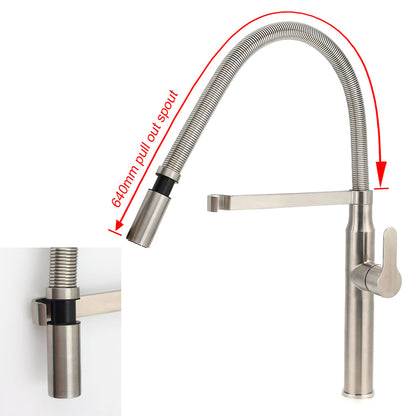Brushed Nickel Kitchen Sink Basin Mixer 360 Swivel Faucet Tap Pull Out Spout SUS - Image 3
