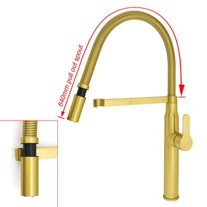 Brushed Gold Tall Kitchen Sink Basin Mixer 360º Swivel Faucet Tap Pull Out Spout - Image 3