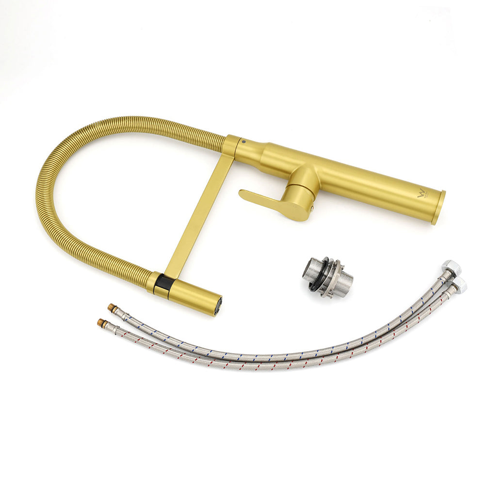Brushed Gold Tall Kitchen Sink Basin Mixer 360º Swivel Faucet Tap Pull Out Spout - Image 7