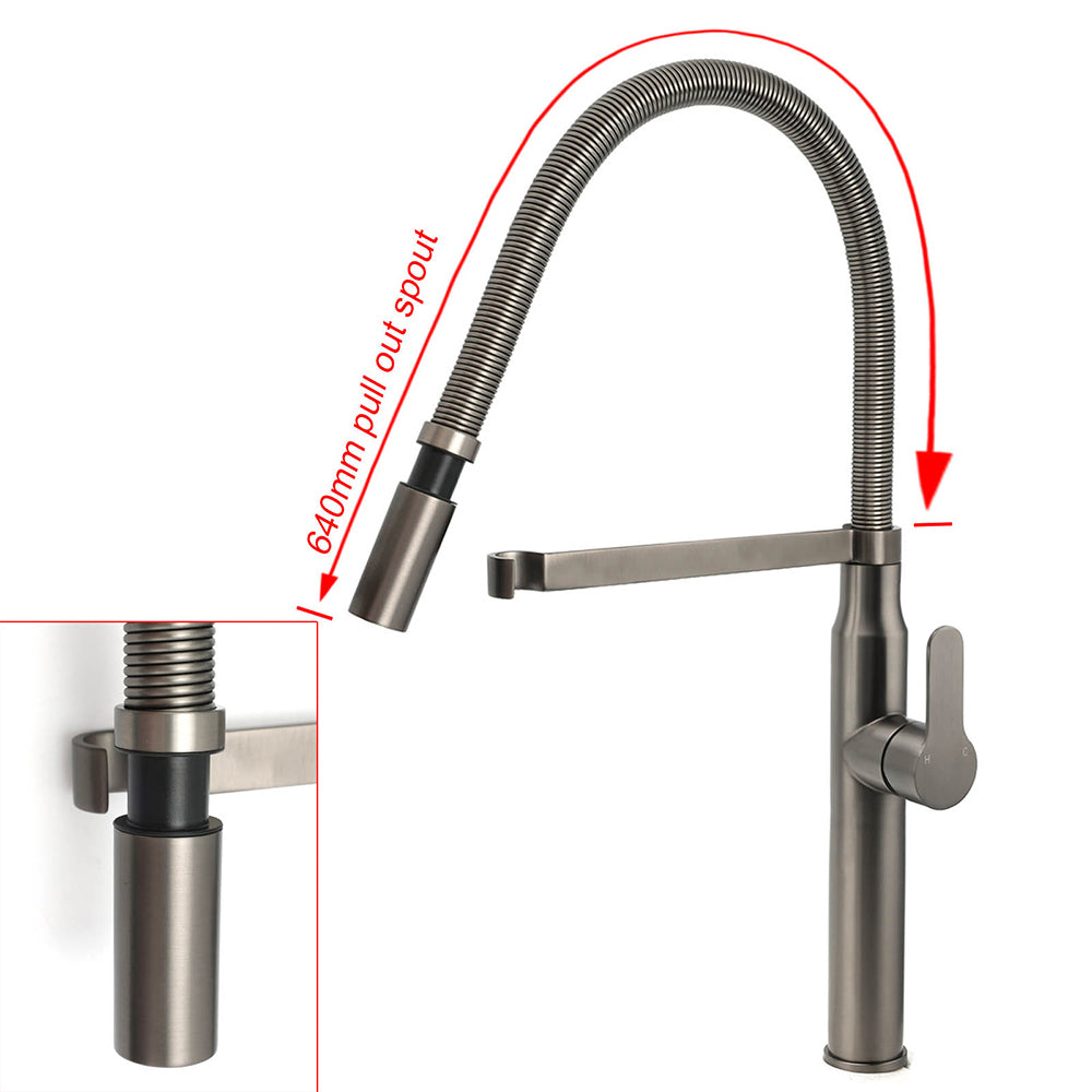 WELS Gun Metal Stainless Steel Pull Out Swivel Kitchen Mixer Sink Tap Spout Faucet - Image 8