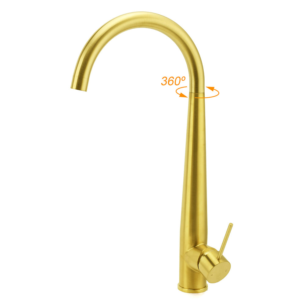 Brushed Gold Round Kitchen Mixer Sink Tap 360 Swivel Basin Laundry Faucet Spout - Image 6