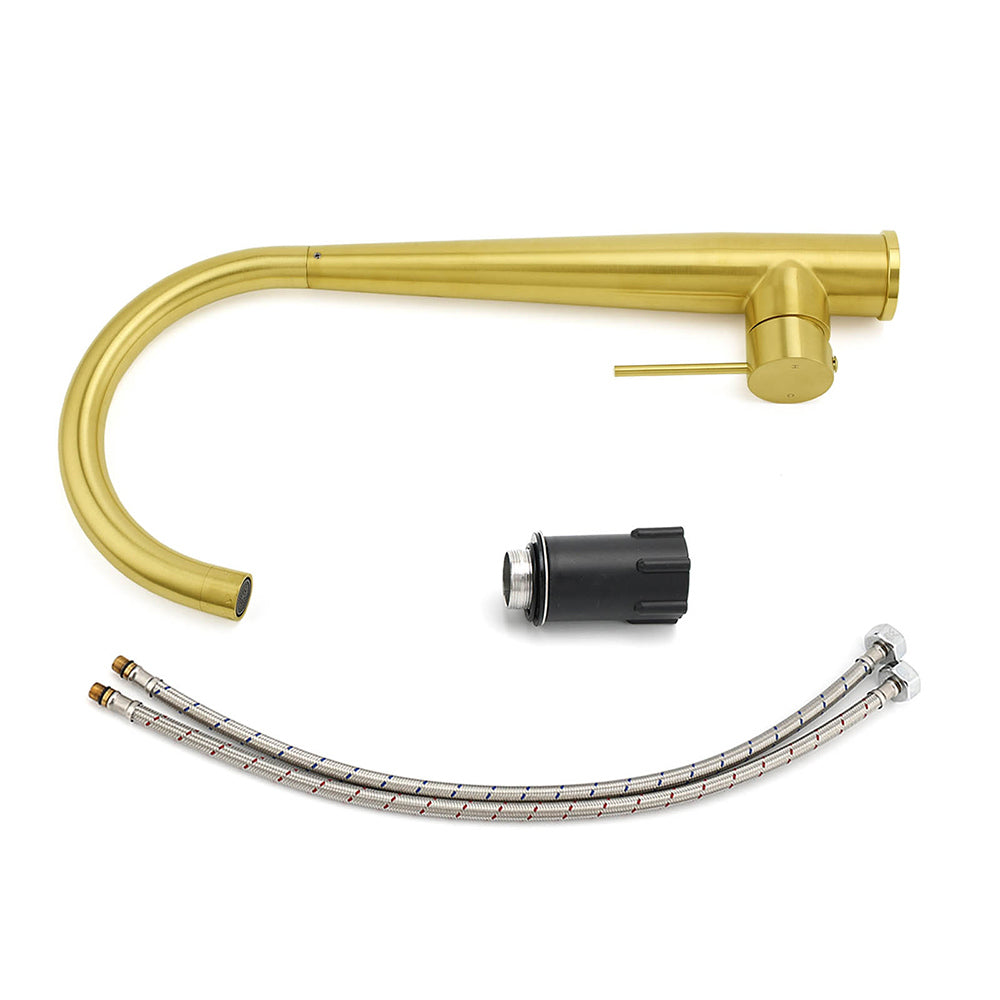 Brushed Gold Round Kitchen Mixer Sink Tap 360 Swivel Basin Laundry Faucet Spout - Image 8