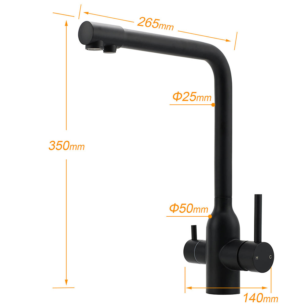 Matt Black 3 Ways Kitchen Mixer Tap Pury Water Sink Faucet 360 Swivel Spout Outlet - Image 2
