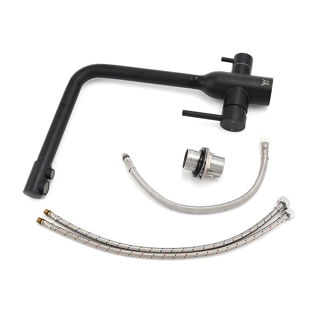 Matt Black 3 Ways Kitchen Mixer Tap Pury Water Sink Faucet 360 Swivel Spout Outlet - Image 6