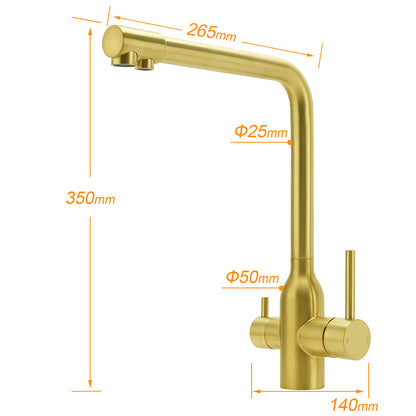 WELS Brushed Gold 3 Ways Kitchen Mixer Tap Swivel Spout Pure Water Sink Faucet Set - Image 2