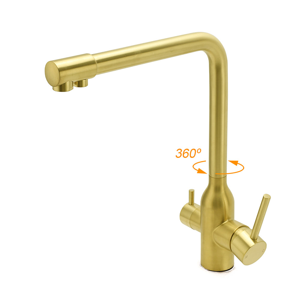 WELS Brushed Gold 3 Ways Kitchen Mixer Tap Swivel Spout Pure Water Sink Faucet Set - Image 3